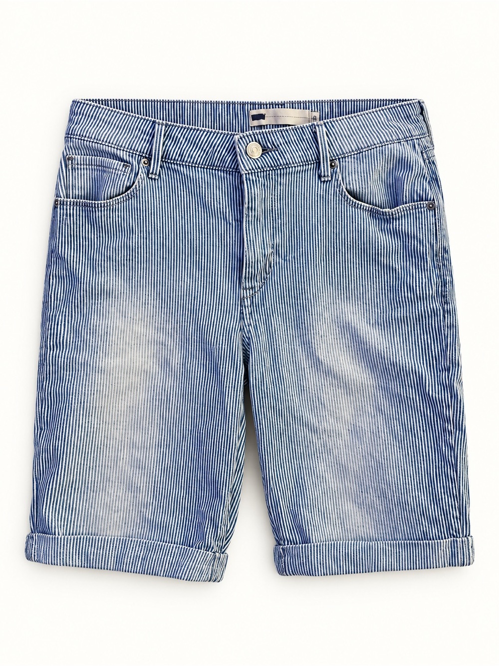 Levi’s Blue & White Striped Cuffed Bermuda Shorts — Size 10